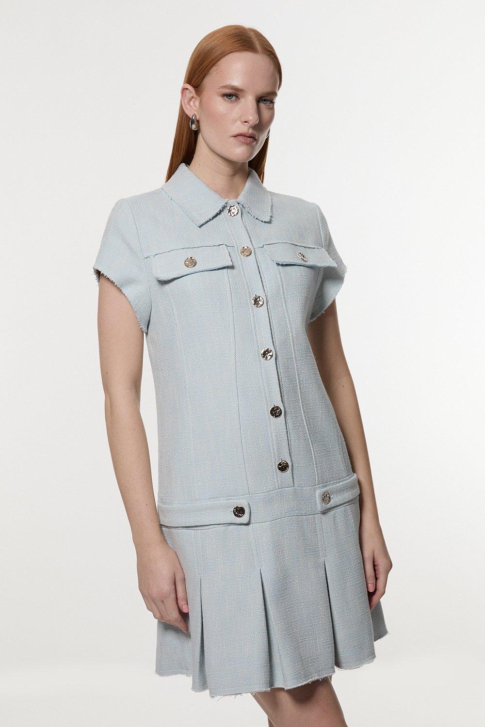 Karen Millen：スプリング ツイード テーラード ミニドレス Blue Mini Dresses | Karen Millen US
